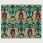 Tijger en bladeren in Waterverf naadloos patroon Cadeaupapier (Vlak)