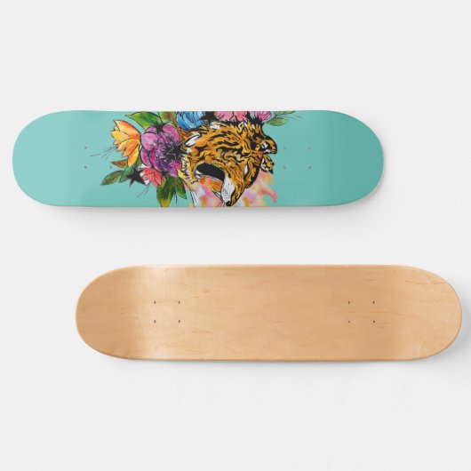 Tijger en bloemen persoonlijk skateboard (Horizontaal)