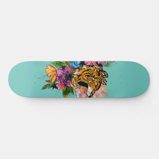 Tijger en bloemen persoonlijk skateboard (Horizontaal)