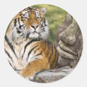 Tijger en boeddhistische tempel ronde sticker