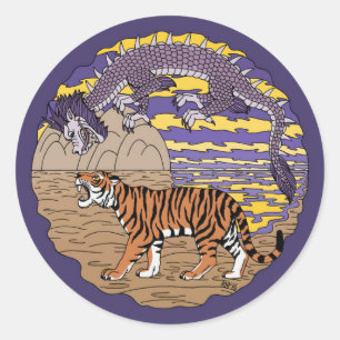 Tijger en draak ronde sticker