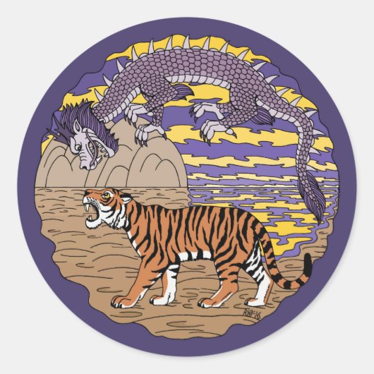 Tijger en draak ronde sticker (Voorkant)