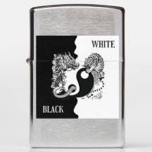Tijger en Draak zwart wit Zippo Aansteker