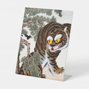 Tijger en Ekster Minhwa onder de pijnboom Reclamebord Met Voetstuk