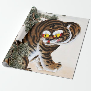 Tijger en Ekster Minhwa onder dennenboom Cadeaupapier