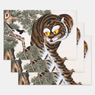 Tijger en Ekster Minhwa onder dennenboom Inpakpapier Vel