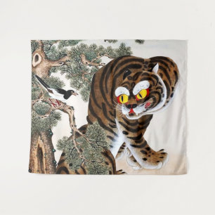 Tijger en Ekster Minhwa onder dennenboom Wandkleed