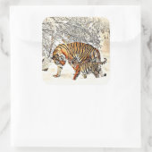 Tijger en haar welp winterdag besneeuwde Bossen St Vierkante Sticker (Tas)