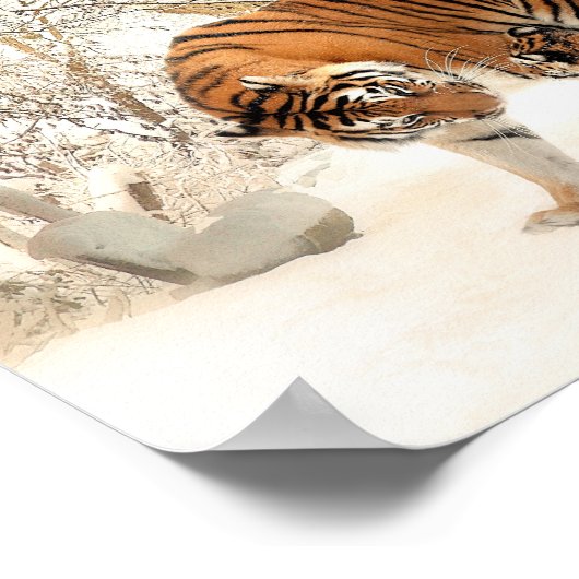 Tijger en kub in sneeuwposter poster (Hoek)