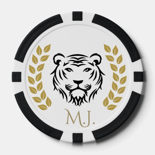 Tijger en laurier zwart en goud poker chips (Voorkant)