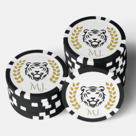 Tijger en laurier zwart en goud poker chips