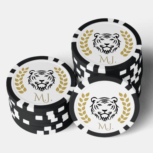 Tijger en laurier zwart en goud poker chips (Opstapeling)