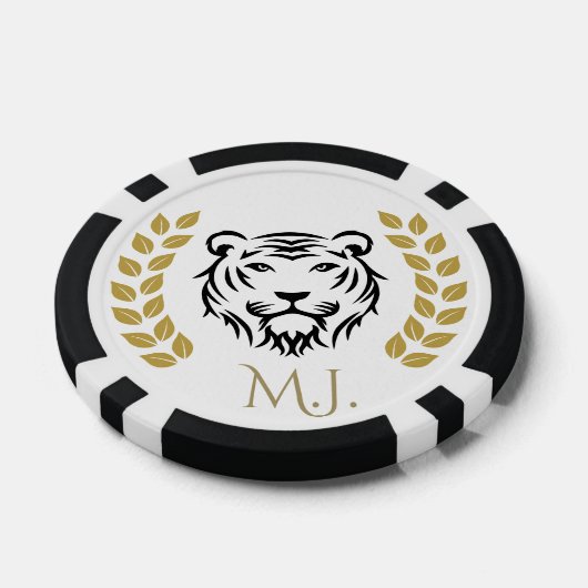 Tijger en laurier zwart en goud poker chips (Enkel)