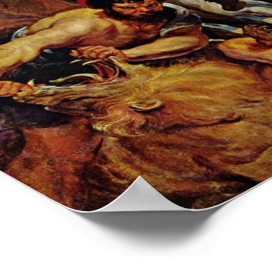 tijger en leeuw jagen door Rubens Peter Paul Poster (Hoek)