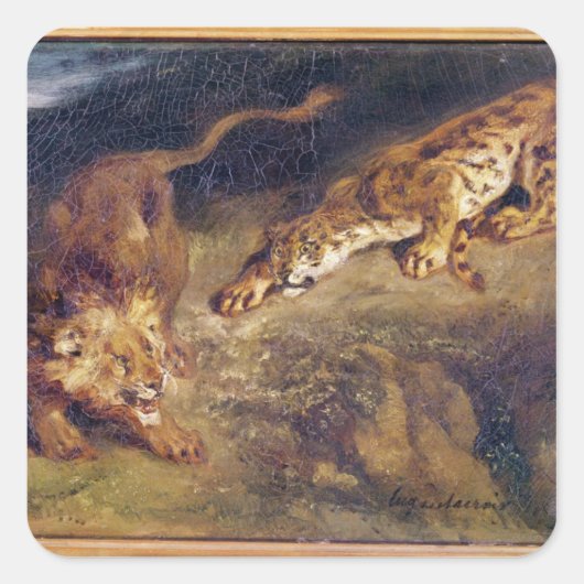 Tijger en lion vierkante sticker (Voorkant)