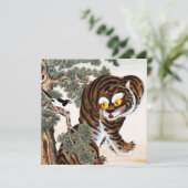 Tijger en Magpie Minhwa onder Pine Tree Feestdagenkaart (Staand voorkant)