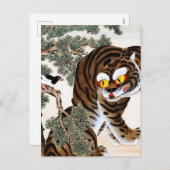 Tijger en Magpie Minhwa onder Pine Tree Feestdagenkaart (Voorkant / Achterkant)