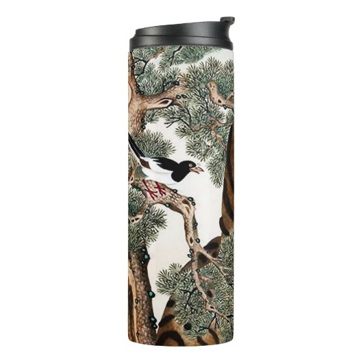 Tijger en Magpie Minhwa onder Pine Tree Thermosbeker (Gedraaid links)