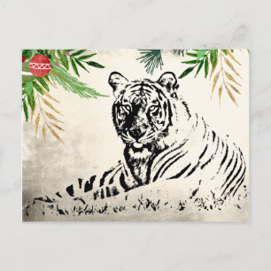 Tijger en Palm Fronds Kerstvakantie Bedankt Briefkaart