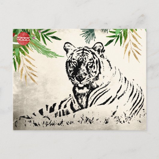 Tijger en palmbladeren Vakantie Kerstmis Bedankt Briefkaart (Voorkant)