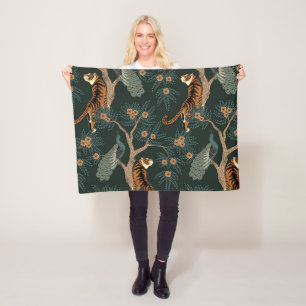 tijger en pauw fleece deken