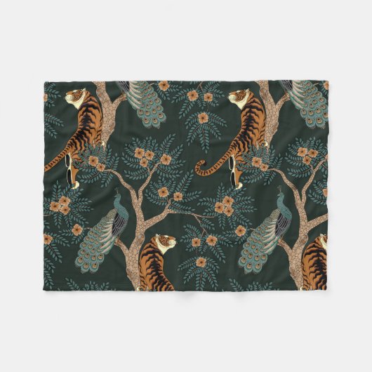  tijger en pauw fleece deken (Voorkant (Horizontaal))