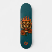 Tijger en Rozen met monogram Persoonlijk Skateboard (Voorkant)
