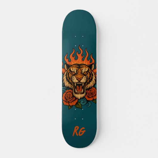 Tijger en Rozen met monogram Persoonlijk Skateboard (Voorkant)