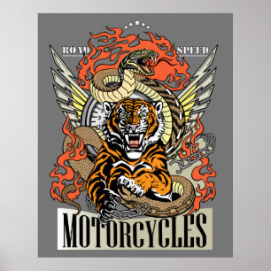 Tijger en slang. Speedway Motorcycle Biker club Poster