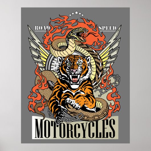 Tijger en slang. Speedway Motorcycle Biker club Poster (Voorkant)