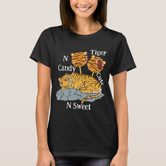 Tijger en Snoep Schattige en lief dier zwart vrouw T-shirt (Voorkant)