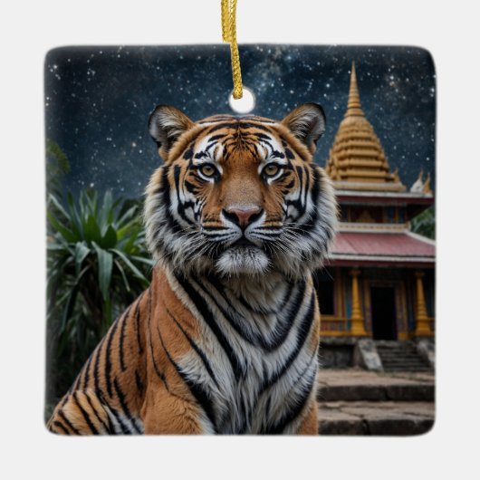 Tijger en tempel keramisch ornament (Voorkant)