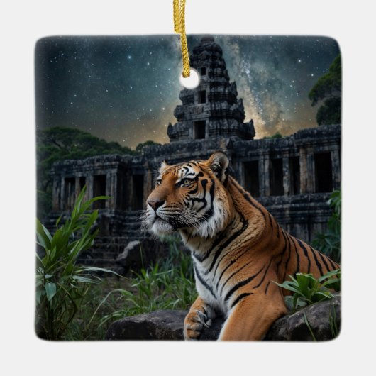 Tijger en tempel keramisch ornament (Voorkant)