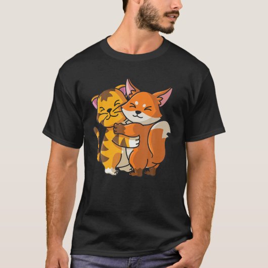 Tijger en Vos Schattige Dieren in de Dierentuin Kn T-shirt (Voorkant)