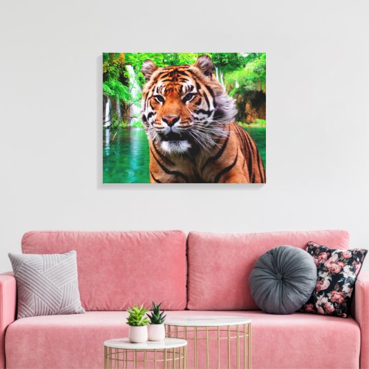 Tijger en waterval canvas afdruk (Insitu (Woonkamer))