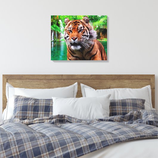 Tijger en waterval canvas afdruk (Insitu (Slaapkamer))