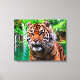 Tijger en waterval canvas afdruk