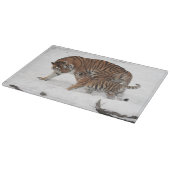 Tijger en welp in de sneeuw snijplank (Hoek)