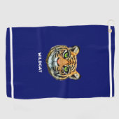 Tijger- en Wildkattekst op marineblauw en witte st Golfhanddoek (Horizontaal)