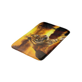 Tijger en zonsondergang badmat