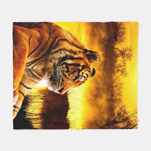 Tijger en zonsondergang fleece deken (Voorkant (Horizontaal))