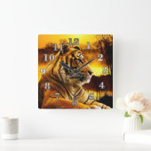 Tijger en zonsondergang vierkante klok (Huis)