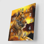 Tijger en zonsondergang vierkante klok (Hoek)