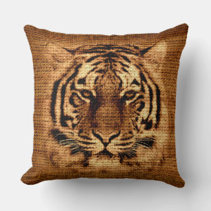 Tijger Fijne Kunst op Jute Ruw Linnen Kussen
