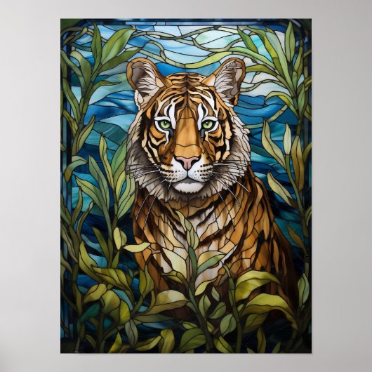 Tijger Gebrandschilderd Glas Jungle Kunst Poster (Voorkant)