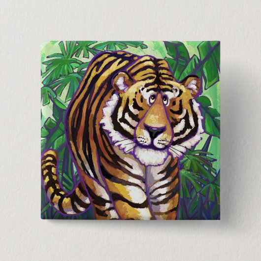 Tijger Geschenken & Accessoires Vierkante Button 5,1 Cm (Voorkant)