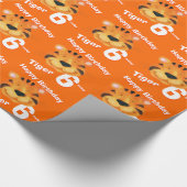 Tijger gezicht kunst leeftijd en naam 6e verjaarda cadeaupapier (Hoek)