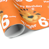 Tijger gezicht kunst leeftijd en naam 6e verjaarda cadeaupapier (Rol Hoek)