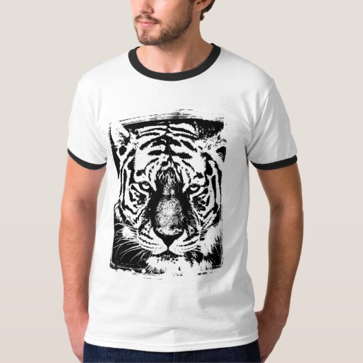Tijger Gezicht Mannen Modern Basic Ringer Zwart Wi T-shirt (Voorkant)