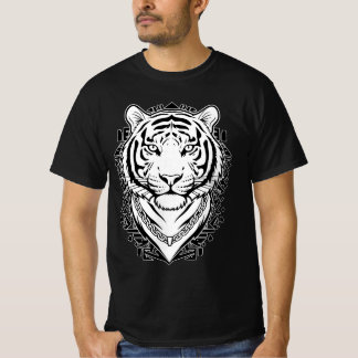 Tijger Gezicht Minimalistische Lijnkunst Zwart en T-shirt